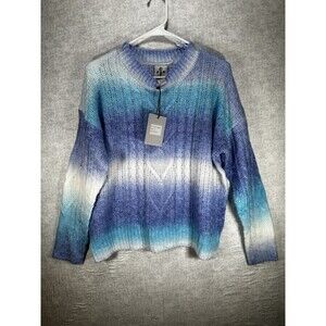 NWT Rain + Rose Long Sleeve  Blue Ombre Striped Sweater Size Small